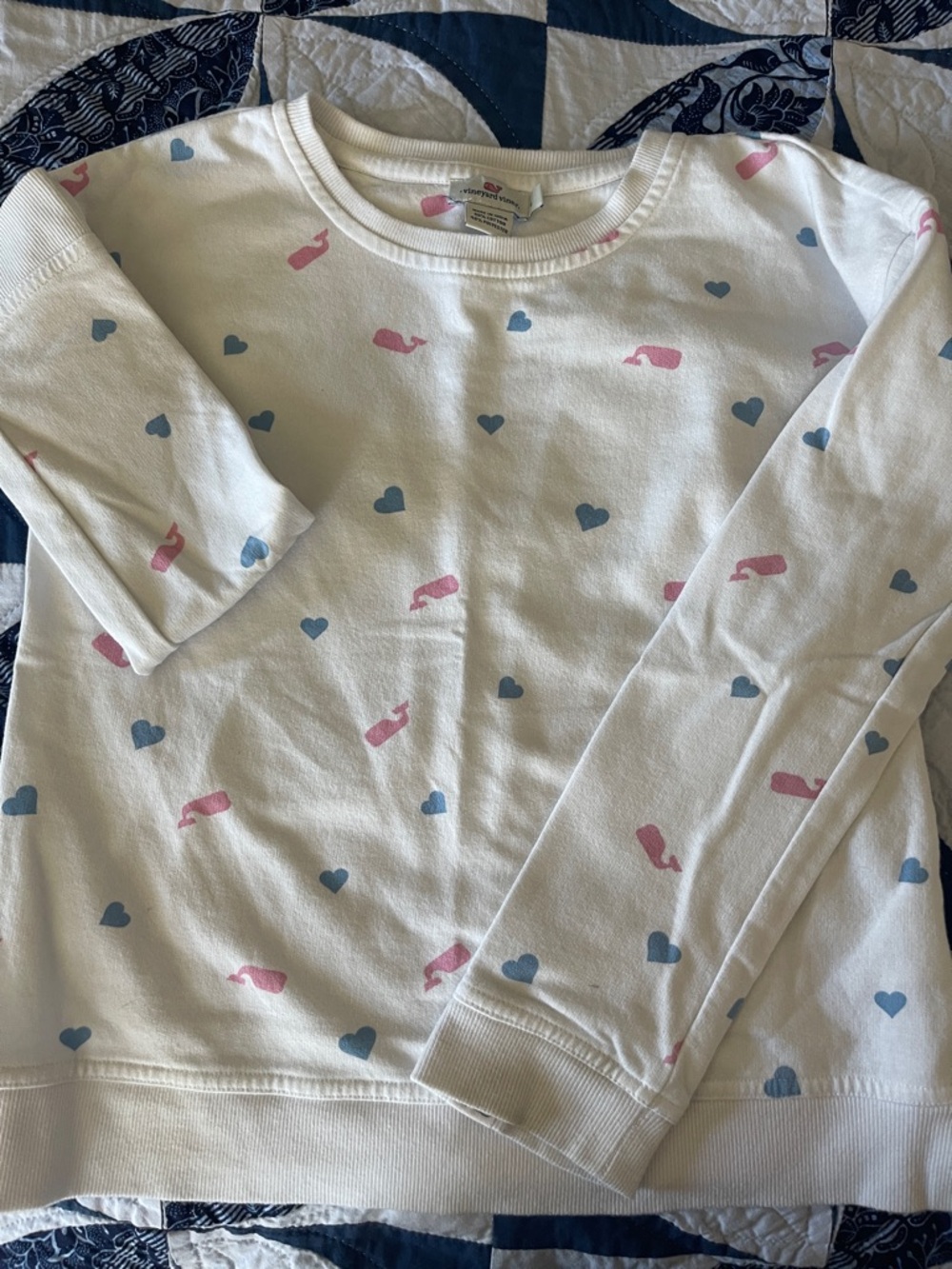 Vineyard Vines White Sweatshirt with Pink Whales & Blue Hearts
